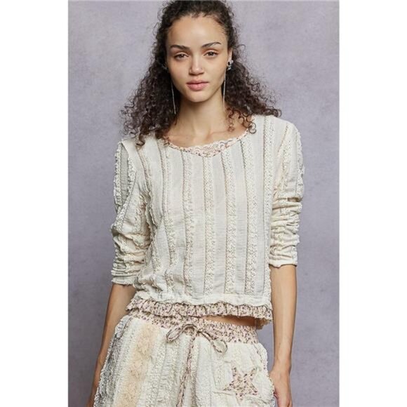 POL Texture Long Sleeve Blouse with Floral Ruffled - Picture 2 of 12